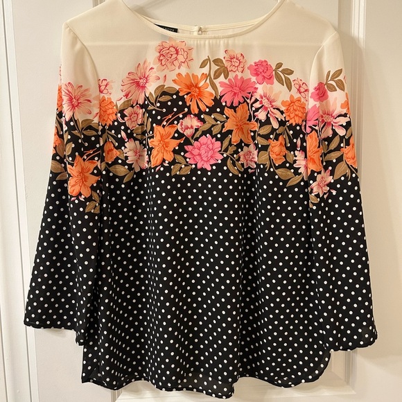 Talbots Black and White Boxy 3/4 Sleeve Blouse - Picture 1 of 6